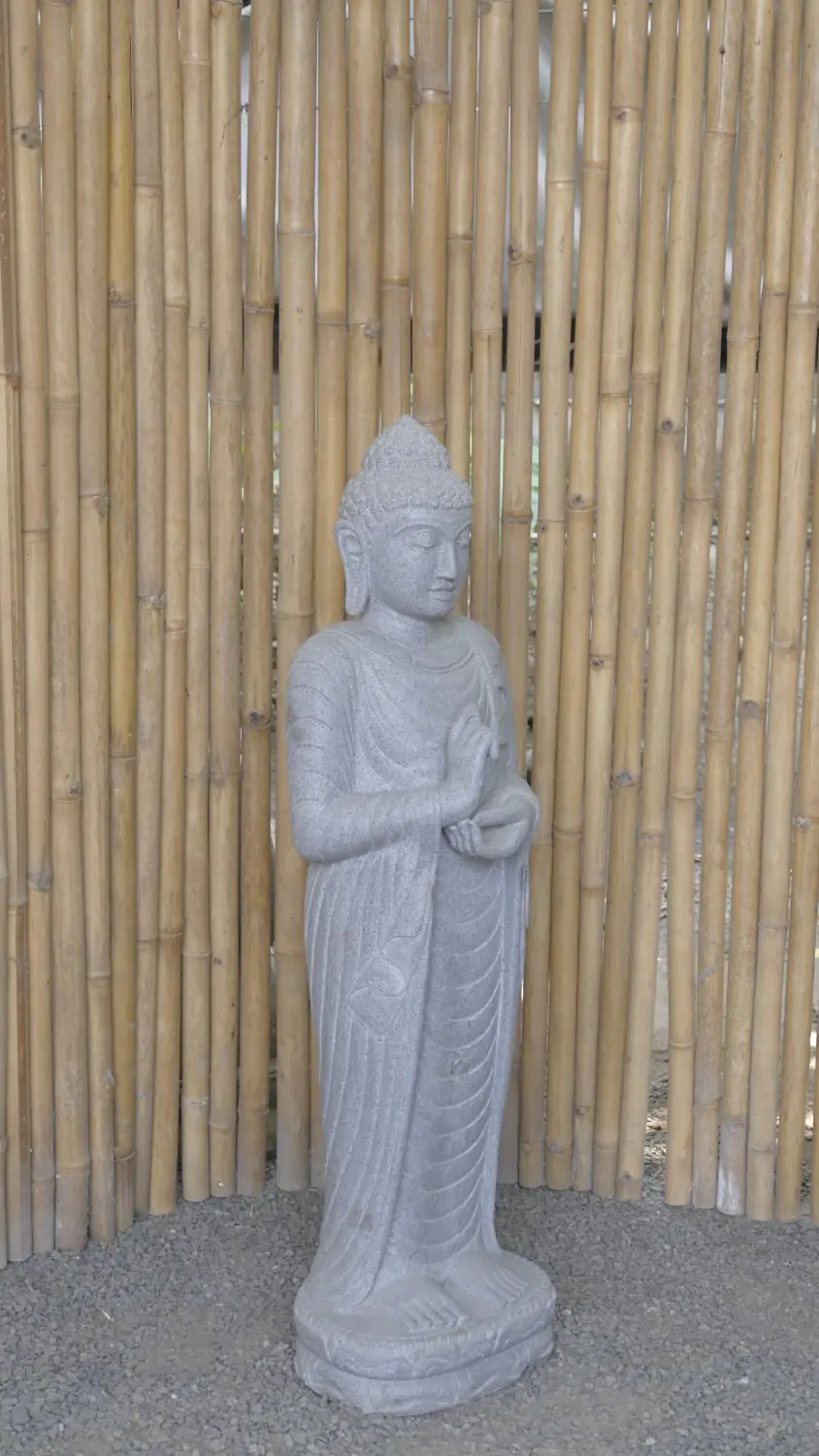  Product image 3 of the product “Standing Buddha made of Riverstone in Dharmachakra position - gesture of wheel of the teaching of Dharma. About 122cm height. ”